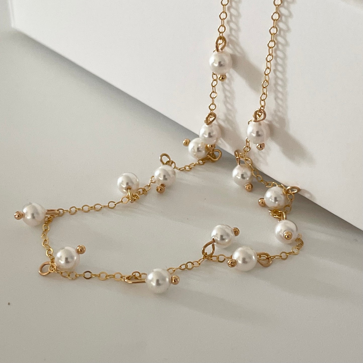 Classic 14K Gold Filled Pearl Station Necklace