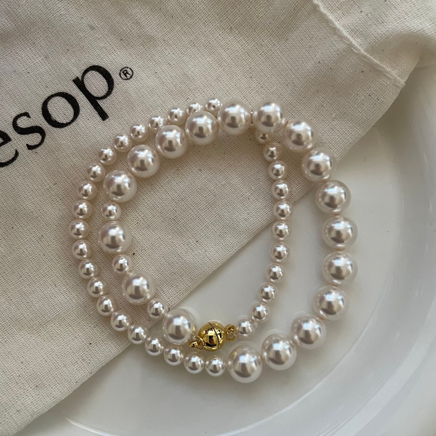 Classic Pearl Necklace with 14K Gold Magnetic Clasp