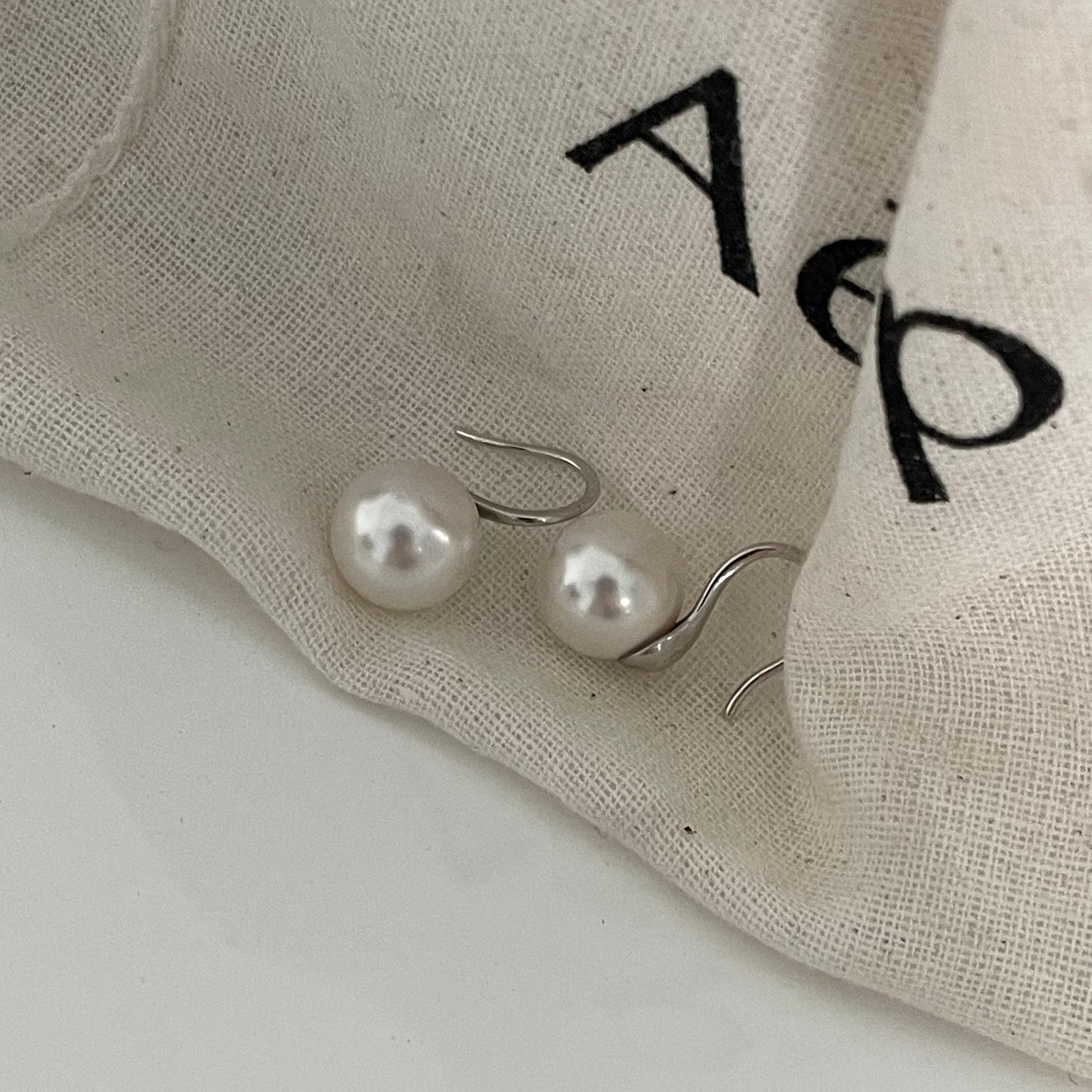 Platinum Plated Silver Hook Pearl Earrings