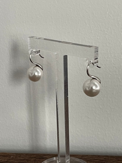 Platinum Plated Silver Hook Pearl Earrings