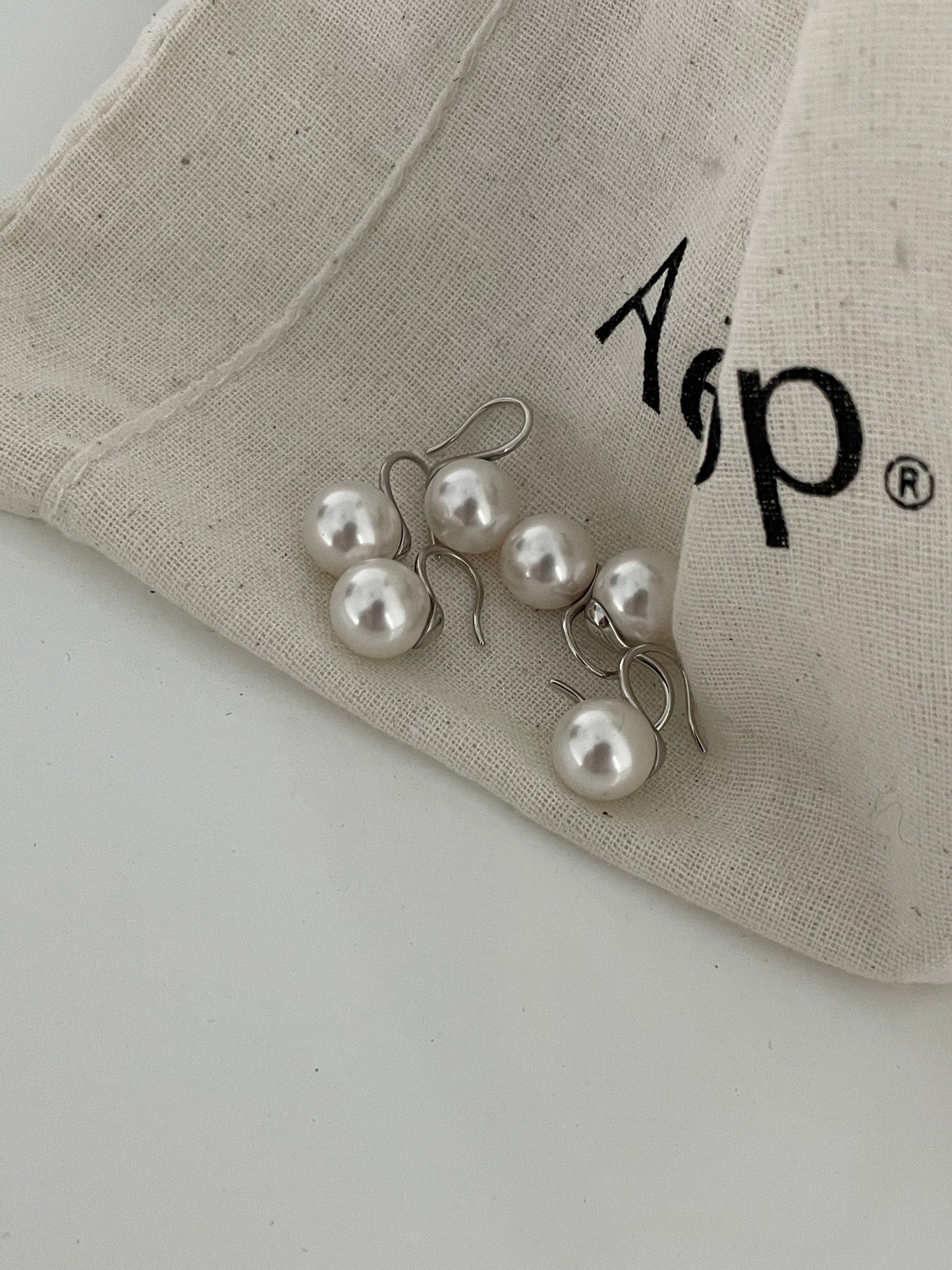 Platinum Plated Silver Hook Pearl Earrings