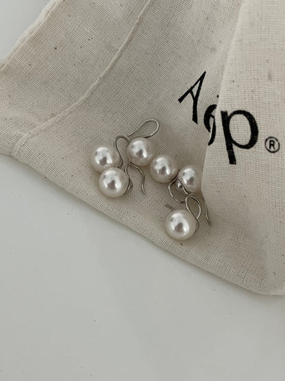 Platinum Plated Silver Hook Pearl Earrings