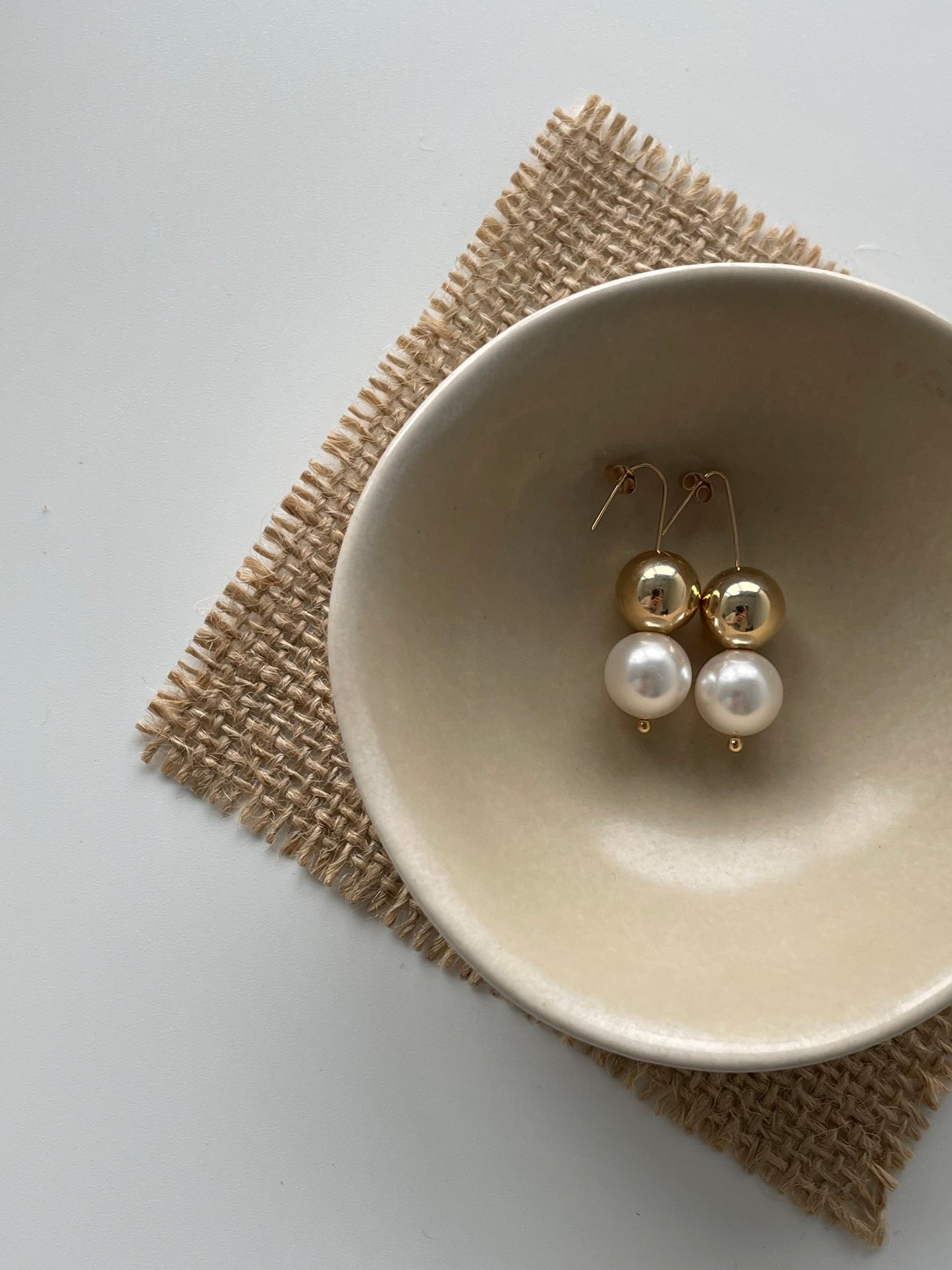 Golden and White Pearl Earrings