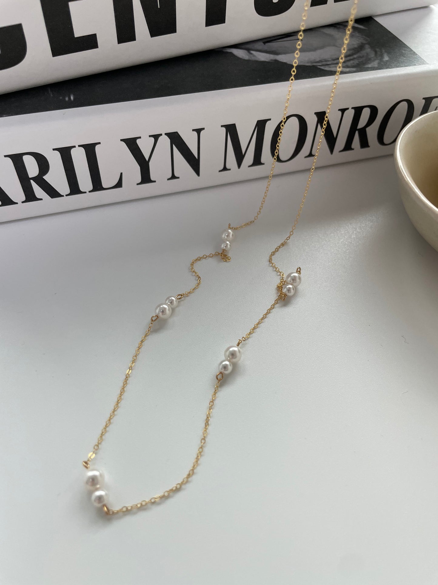 Dainty 14K Gold Filled Pearl Station Necklace