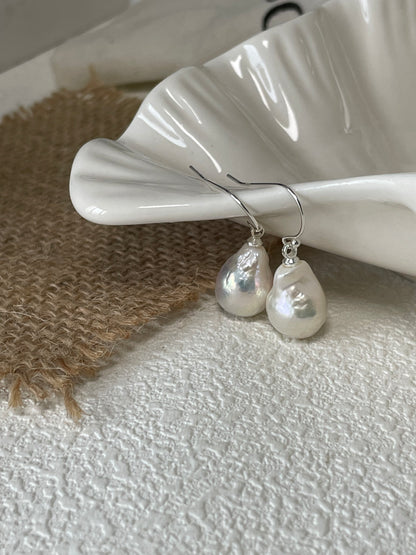 Sterling Silver Hook Earrings with Baroque Pearl